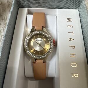 Folio Womens Watch Gold Case Crystal Accents